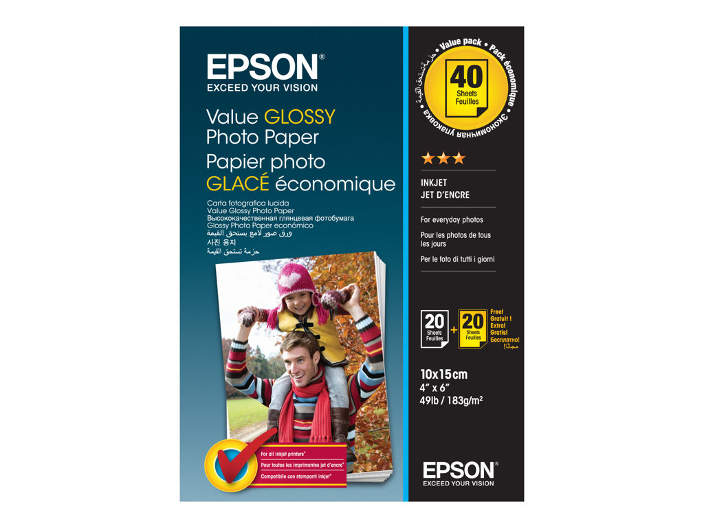 Epson Value Photo Paper Glossy Photo Paper Glossy 20 Sheets 100 X 150 Mm Pack Of 2 0752