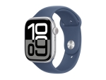 Apple Watch Series 10 (GPS) - 46 mm - silver aluminium - smart watch with sport band - fluoroelastomer - denim - band size: M/L - 64 GB - Wi-Fi 4, UWB, Bluetooth - 36.4 g