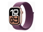 Apple Watch Series 10 (GPS + Cellular) - 42 mm - rose gold aluminium - smart watch with sport loop - soft double-layer nylon - plum - wrist size: 130-200 mm - 64 GB - LTE, Wi-Fi 4, UWB, Bluetooth - 4G - 29.3 g