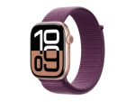 Apple Watch Series 10 (GPS + Cellular) - 46 mm - rose gold aluminium - smart watch with sport loop - soft double-layer nylon - plum - wrist size: 130-200 mm - 64 GB - LTE, Wi-Fi 4, UWB, Bluetooth - 4G - 35.3 g