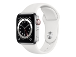 Apple Watch Series 6 (GPS + Cellular) - 40 mm - silver stainless steel - smart watch with sport band - fluoroelastomer - white - band size: S/M/L - 32 GB - Wi-Fi, Bluetooth - 4G - 39.7 g