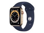 Apple Watch Series 6 (GPS + Cellular) - 44 mm - gold stainless steel - smart watch with sport band - fluoroelastomer - deep navy - band size: S/M/L - 32 GB - Wi-Fi, Bluetooth - 4G - 47.1 g