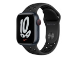 Apple Watch Nike Series 7 (GPS + Cellular) - 41 mm - midnight aluminium - smart watch with Nike sport band - fluoroelastomer - anthracite/black - band size: S/M/L - 32 GB - Wi-Fi, Bluetooth - 4G - 32 g