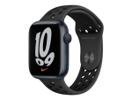 Apple Watch Nike Series 7 (GPS) - 45 mm - midnight aluminium - smart watch with Nike sport band - fluoroelastomer - anthracite/black - band size: S/M/L - 32 GB - Wi-Fi, Bluetooth - 38.8 g