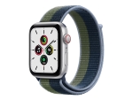 Apple Watch SE (GPS + Cellular) - 44 mm - silver aluminium - smart watch with sport loop - woven nylon - abyss blue/moss green - wrist size: 145-220 mm - 32 GB - Wi-Fi, Bluetooth - 4G - 36.36 g