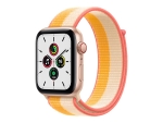 Apple Watch SE (GPS + Cellular) - 44 mm - gold aluminium - smart watch with sport loop - woven nylon - maize/white - wrist size: 145-220 mm - 32 GB - Wi-Fi, Bluetooth - 4G - 36.36 g