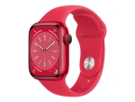 Apple Watch Series 8 (GPS + Cellular) - (PRODUCT) RED - 41 mm - red aluminium - smart watch with sport band - fluoroelastomer - red - band size: Regular - 32 GB - Wi-Fi, LTE, Bluetooth, UWB - 4G - 32 g