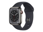 Apple Watch Series 8 (GPS + Cellular) - 41 mm - graphite stainless steel - smart watch with sport band - fluoroelastomer - midnight - band size: Regular - 32 GB - Wi-Fi, LTE, Bluetooth, UWB - 4G - 42.3 g