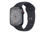 Apple Watch Series 8 (GPS + Cellular) - 45 mm - midnight aluminium - smart watch with sport band - fluoroelastomer - midnight - band size: Regular - 32 GB - Wi-Fi, LTE, Bluetooth, UWB - 4G - 38.8 g