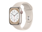 Apple Watch Series 8 (GPS + Cellular) - 45 mm - starlight aluminium - smart watch with sport band - fluoroelastomer - starlight - band size: Regular - 32 GB - Wi-Fi, LTE, Bluetooth, UWB - 4G - 38.8 g