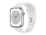 Apple Watch Series 8 (GPS) - 45 mm - silver aluminium - smart watch with sport band - fluoroelastomer - white - band size: Regular - 32 GB - Wi-Fi, Bluetooth - 38.8 g