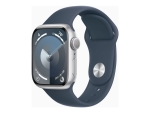 Apple Watch Series 9 (GPS) - 41 mm - silver aluminium - smart watch with sport band - fluoroelastomer - storm blue - band size: S/M - 64 GB - Wi-Fi, UWB, Bluetooth - 31.9 g