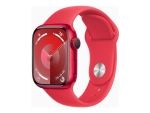 Apple Watch Series 9 (GPS) - (PRODUCT) RED - 41 mm - red aluminium - smart watch with sport band - fluoroelastomer - red - band size: M/L - 64 GB - Wi-Fi, UWB, Bluetooth - 31.9 g