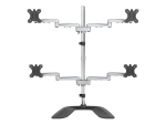 StarTech.com Desktop Quad Monitor Stand, Ergonomic VESA 4 Monitor Arm (2x2) up to 32", Free Standing Articulating Universal Pole Mount, Height Adjustable/Tilt/Swivel/Rotate, Silver - Heavy-duty VESA Mount (ARMQUADSS) - stand - for 4 monitors (adjustable a