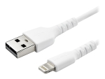 StarTech.com 3 ft(1m) Durable White USB-A to Lightning Cable, Heavy Duty Rugged Aramid Fiber USB Type A to Lightning Charger/Sync Power Cord, Apple MFi Certified iPad/iPhone 12 Pro Max - iPhone 7/8/11/11 Pro - Lightning cable - Lightning / USB - 1 m